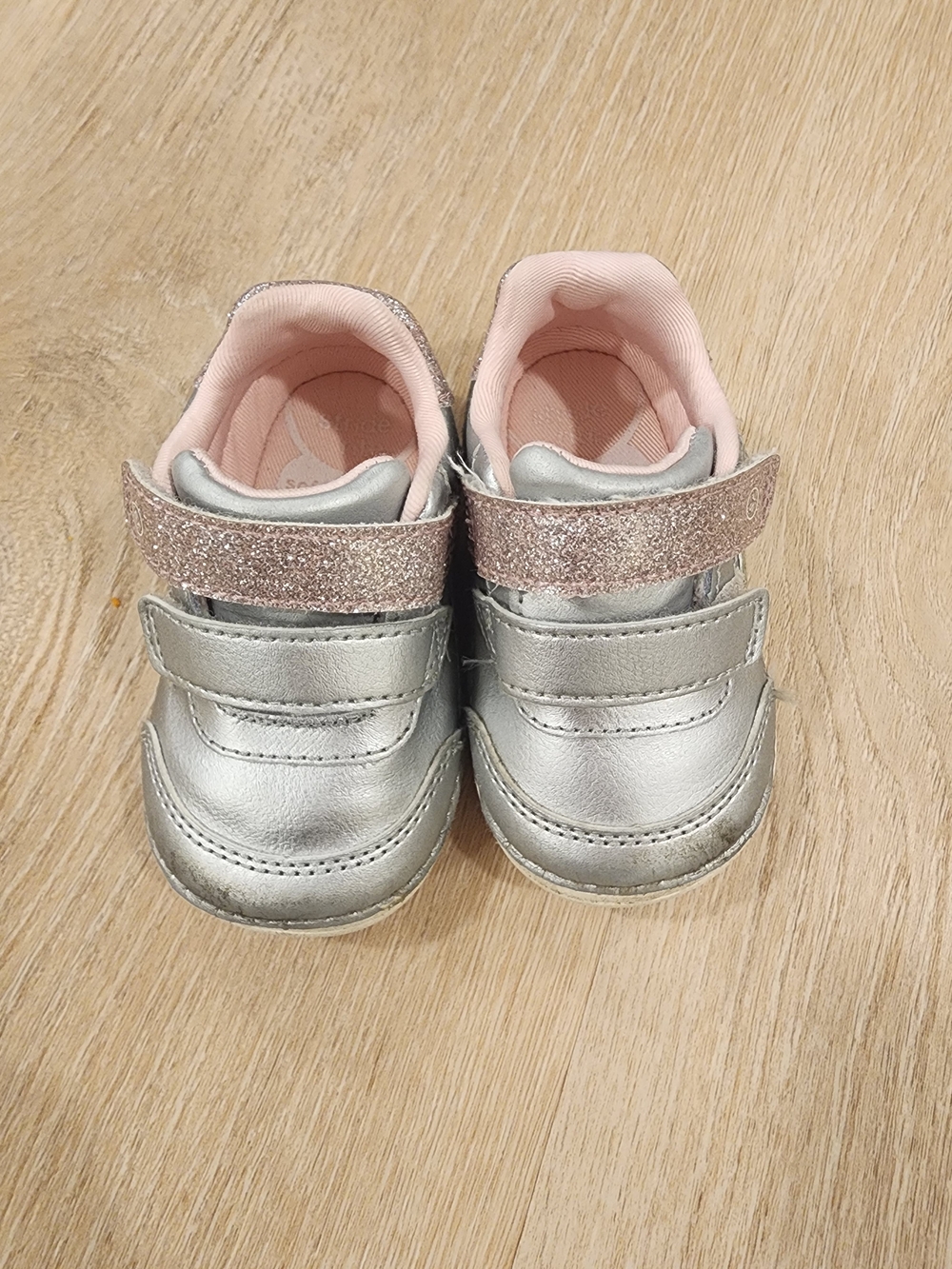 Stride Rite Metallic Silver Toddler Shoes with Pink Glitter Strap